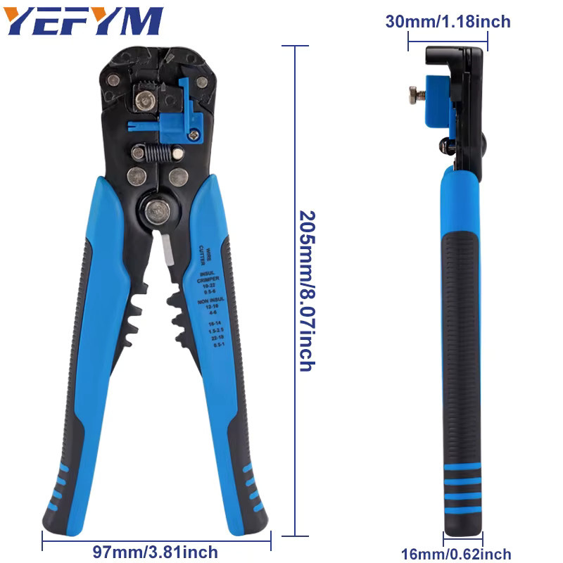 YEFYM 3-in-1 Automatisches Abisolierwerkzeug YE-1SE in Blau, 8 Zoll Abisolierzange für 24-10 AWG (0,2-6 mm2) mit Schneid- und Crimpfunktion - Bild 3