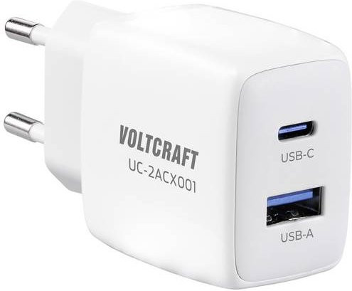 Voltcraft UC-2ACX001 USB Ladegerät 25W mit 1x USB-A und 1x USB-C GaN in Weiß - Bild 1