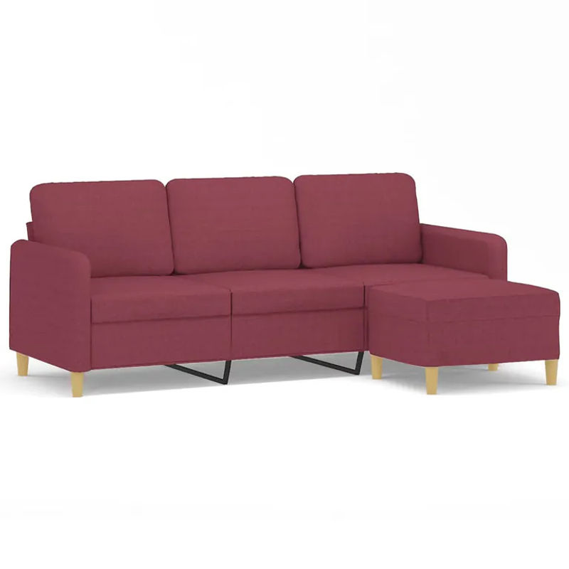 Vidaxl 3-Sitzer Sofa mit Hocker in Rot, modernes Stoffsofa mit Metallgestell, Breite: 180 cm - Bild 2