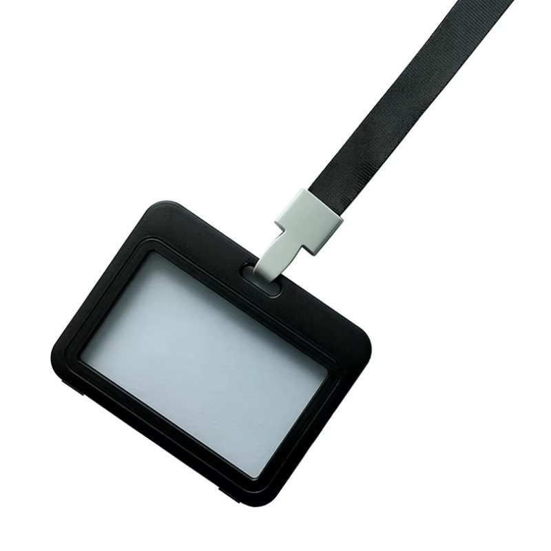 Doppelseitige transparente Ausweis-Schutzhülle mit schwarzem Lanyard und Abzeichenhalter für Mitarbeiter - Bild 3