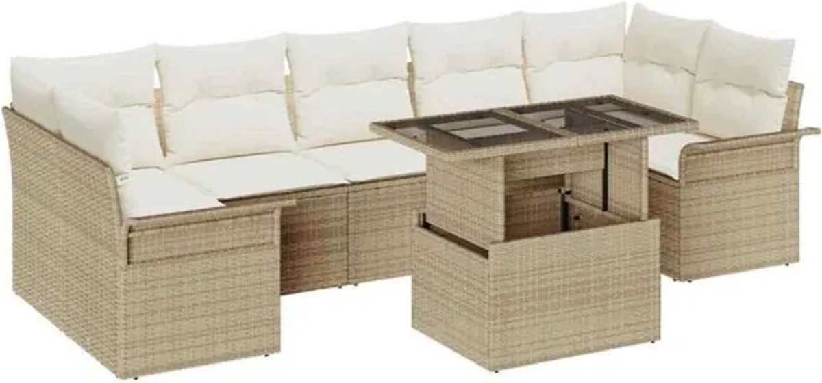 Vidaxl Garten-Sofa-Set aus Poly-Rattan mit Kissen und integriertem Stauraum in Beige - Bild 1
