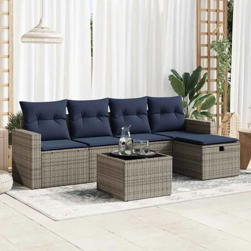 6-teilige moderne Garten-Sofagarnitur aus Poly-Rattan mit Kissen in Grau von vidaxl - Bild 1