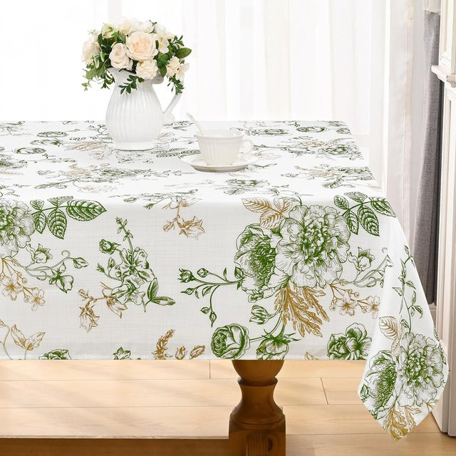 Wasserdichte Tischdecke JINGYUE Pet mit blauem Floral-Muster, rechteckig, B/H: 90 x 140 cm, weiß-blau - Bild 1