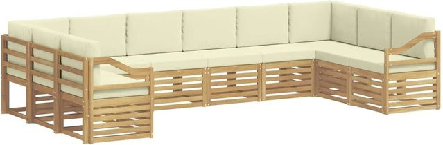 vidaXL Outdoor-Sofagarnitur in U-Form aus Akazienholz mit Kissen, 10-teilig, Weiß und Beige - Bild 1