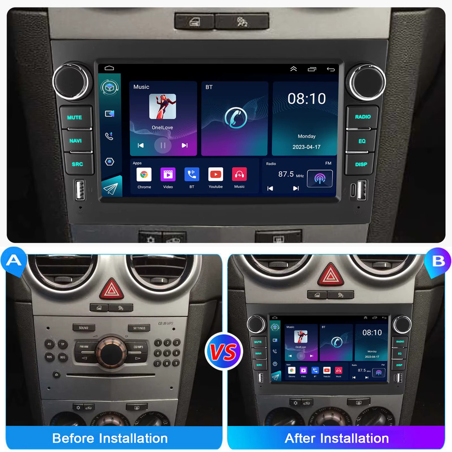 ESSGOO Android 15 Autoradio mit 7 Zoll IPS Touchscreen, 64 GB, Wireless Carplay, Android Auto, GPS, WiFi und Bluetooth für Opel Corsa C/D, Zafira B und Astra G/H, Farbe: Schwarz - Bild 2
