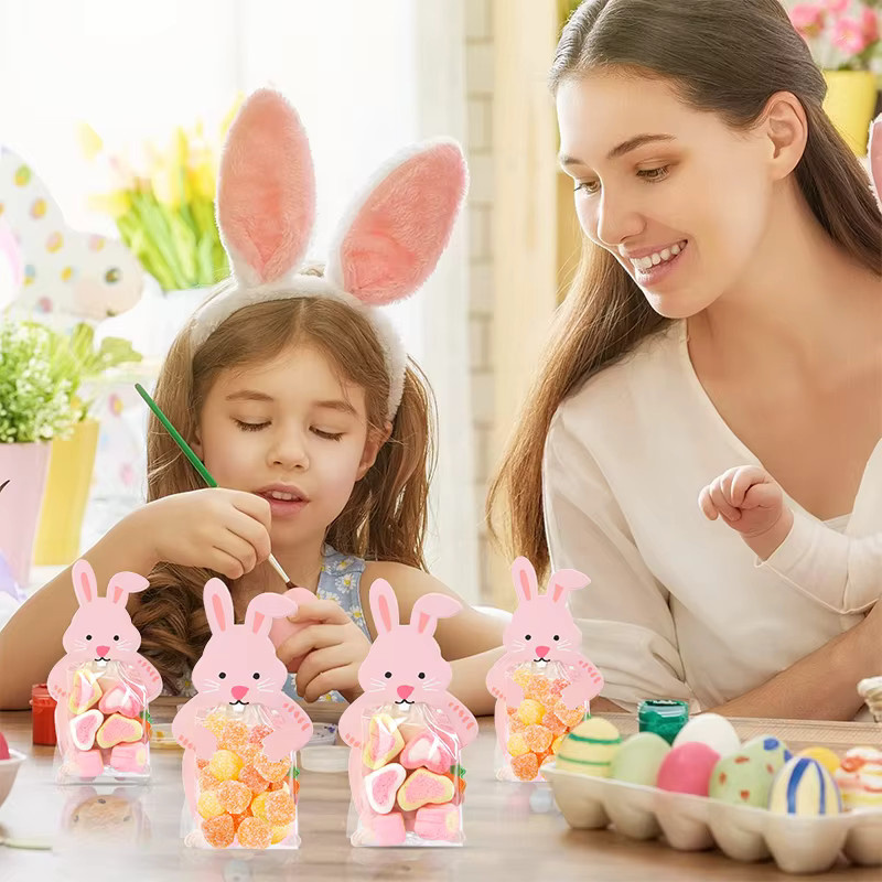 50 Stück ZQNYCY Süße Kaninchen Geschenkbeutel in Pink für Osterhasen, Cookies und Snacks zur Partydekoration - Bild 2