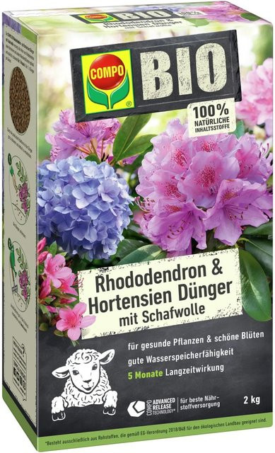 Compo Bio Rhododendron Langzeit-Dünger mit Schafwolle für Hortensien, Azaleen und Moorbeetpflanzen, 2 kg - Bild 1