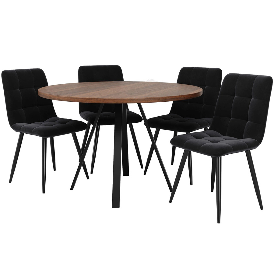okwish Esstisch rund für Esszimmer und Wohnzimmer, Farbe: Walnussbraun/Schwarz, Durchmesser: 80 cm, Höhe: 75 cm - Bild 2