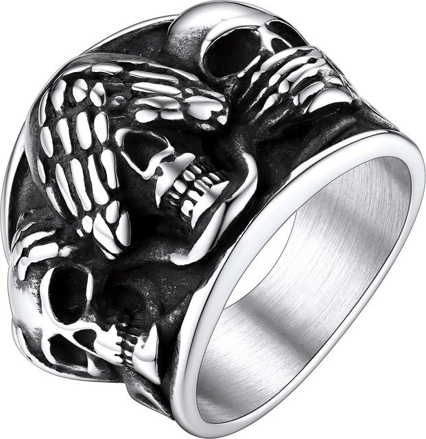 U7 Ring Totenkopf, Edelstahl, Silber, Unisex - Bild 1