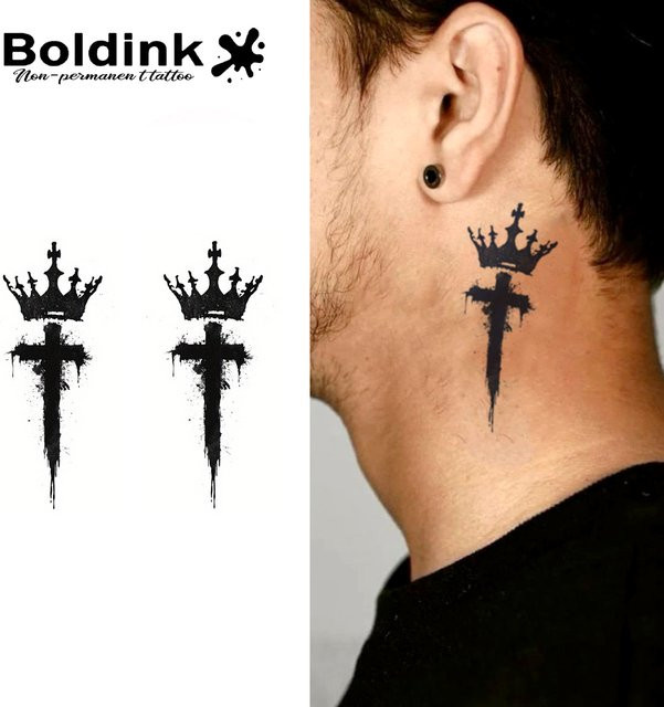 Boldink Crowned Cross Temporäres Tattoo, wasserfest, semi-permanent - Bild 1