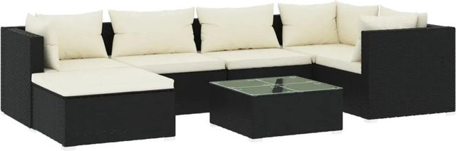 vidaXL 7-tlg Garten-Lounge-Set aus Poly Rattan mit Kissen in Schwarz und Beige - Bild 1