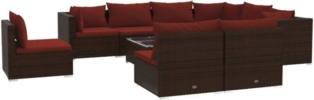 vidaXL 10-tlg. Garten-Lounge-Set aus Poly-Rattan in Braun mit Kissen und Couchtisch - Bild 1