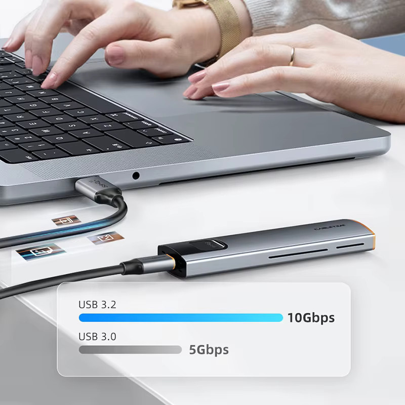 CABLETIME USB 3.2 auf USB-C Kabel in Schwarz mit 10Gbps Datenübertragung und 60W QC 3.0 Schnellladefunktion, geflochtenes PVC-Kabel für Smartphones und SSD-Gehäuse - Bild 4