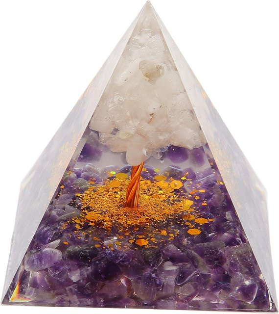 OutsideWorld Pyramiden-Epoxid-Ornament Kieselpyramide Kraftstein in Beige und Purple - Bild 1