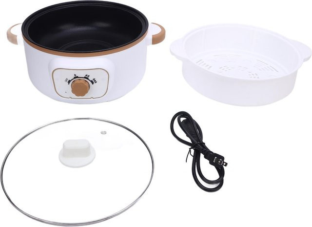 Multifunktionaler elektrischer Hot Pot von aimo in Weiß mit 3,6 l Volumen, 800W Leistung und Dämpfeinsatz sowie Antihaftbeschichtung - Bild 1
