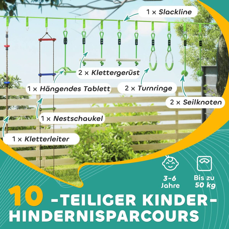 AIYAPLAY Kinder-Kletterseil-Set, Grün, ab 3 Jahren - Bild 2