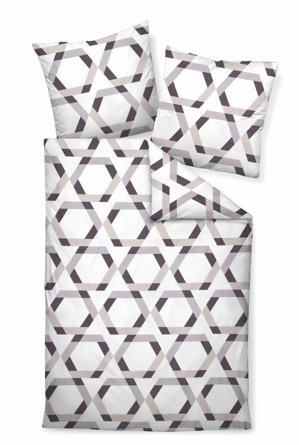 Janine J.D. Mako-Satin Bettwäsche mit Kissenbezügen in Grau, Beige und Weiß mit grafischem Kreis-Design, B/H: 240 x 220 cm und Kissen: 80 x 80 cm - Bild 1