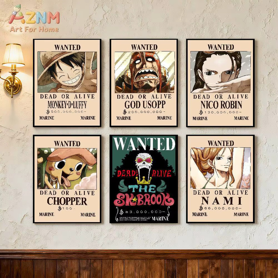 Kayou One Piece Wanted Poster Wandkunstdruck aus Leinwand mit Luffy Nami Robin und Brook in Multicolour im Vintage-Stil - Bild 3