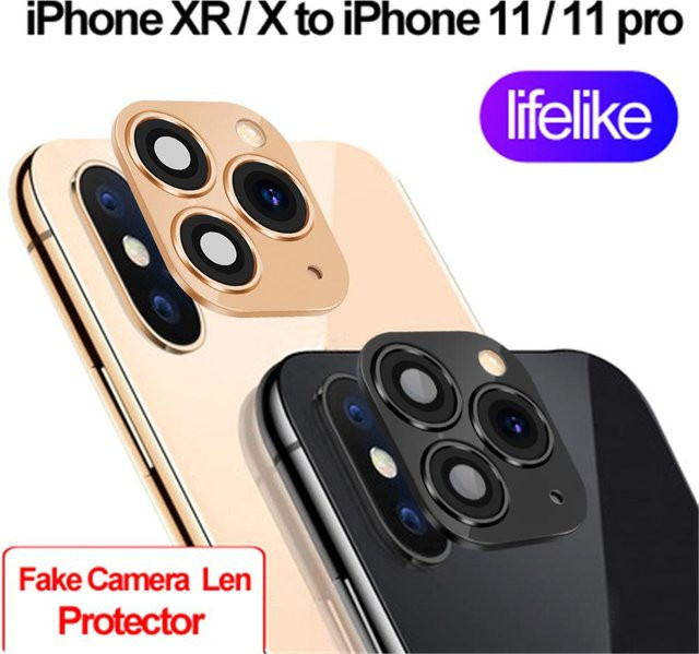 Displayschutzfolie und Fake-Kameraobjektiv-Aufkleber Set für Apple iPhone XR, iPhone X und iPhone 11 Pro Max in Schwarz - Bild 1