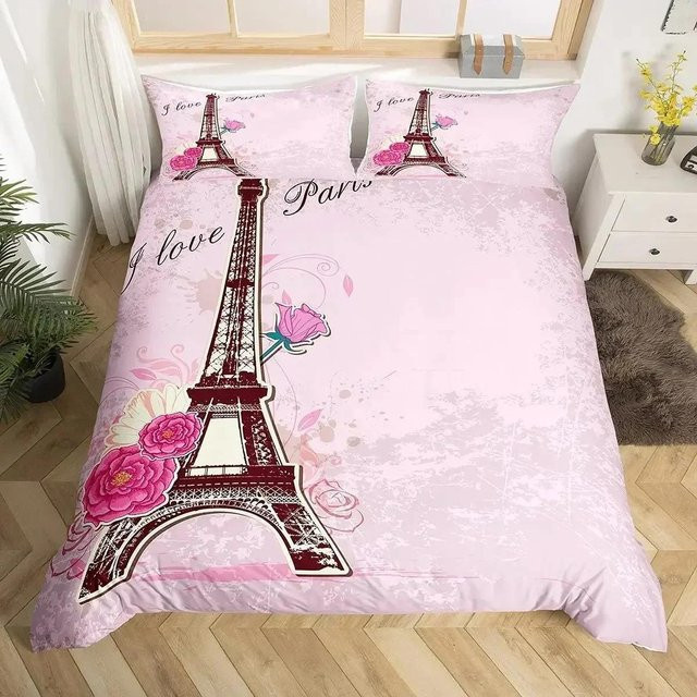 Lodestar Bettwäsche Set Eiffelturm mit 3D Digitaldruck in Pink, Bettbezug und Kissenbezug aus Mikrofaser, B/H: 180 x 210 cm - Bild 1