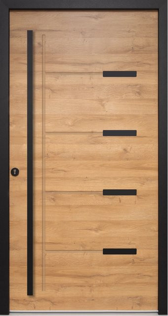 Splendoor Haustür ThermoSpace Oslo Prime Woodeffect in Braun und Schwarz mit Glaseinsatz, modern, B: 100 cm, H: 210 cm, Anschlag Links - Bild 1