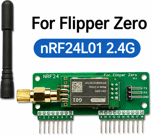 PINGEQUA Flipper Zero NRF24L01 Erweiterungsboard, 2,4GHz Entwicklungsmodul mit Antenne für Sniffer und Mouse Jacker, Grün - Bild 1