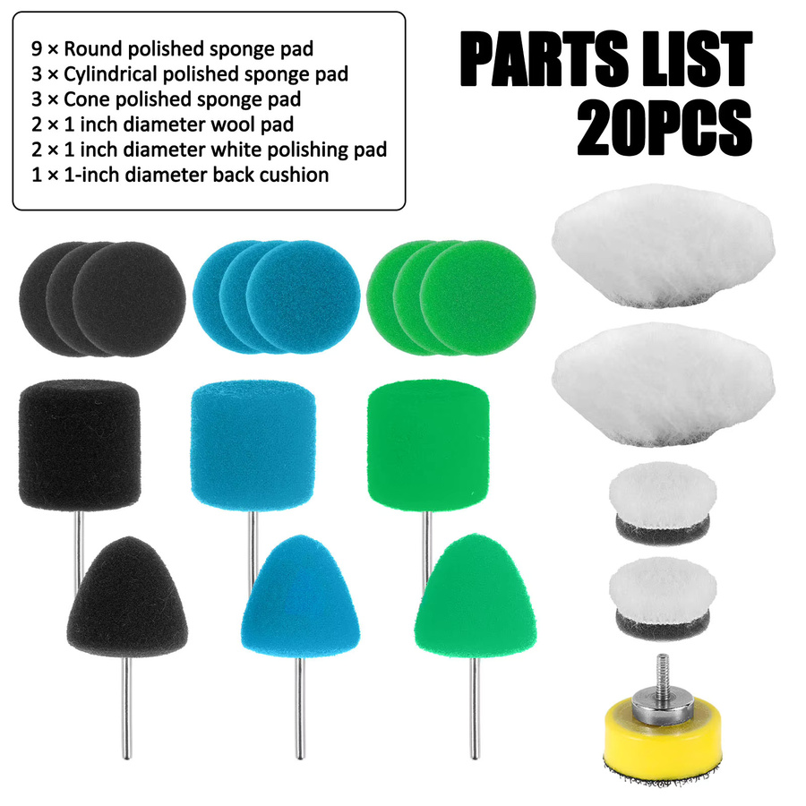 Toorise Mini Polierpads Set aus Schwamm und Wolle, 20 Stück, 1 Zoll, Mehrfarbig - Bild 4