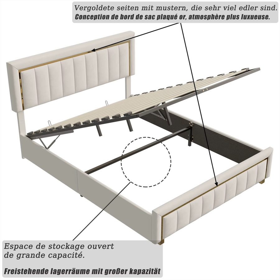 Gepolstertes Doppelbett mit Stauraum und Kopfteil in Rosahqnda, Samt, B/T: 160 x 200 cm - Bild 2