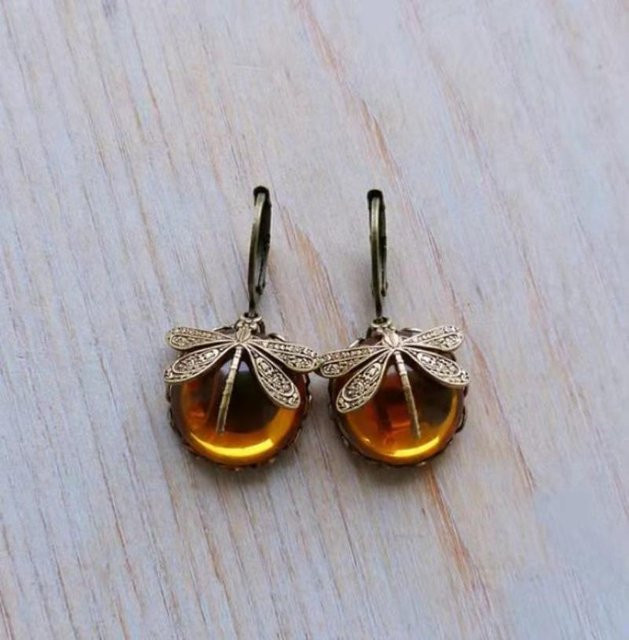 Ohrringe Messing, Gold, Kristall, Vintage, Damen - Bild 1