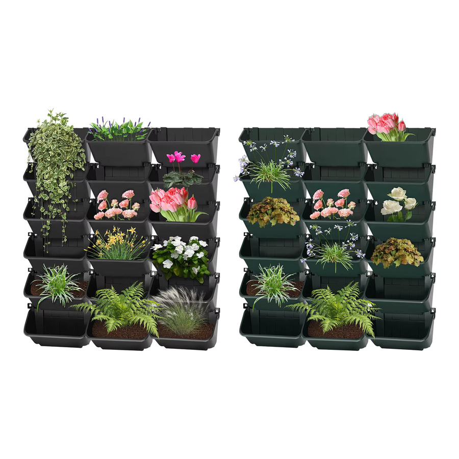 18-teiliger vertikaler Wandpflanzer mit Selbstbewässerung, modularer Pflanzsystem aus Kunststoff für Balkon und Garten, Schwarz oder Grün - Bild 9
