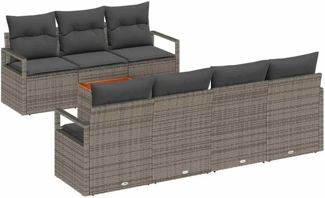 vidaXL Garten-Sofa-Set 8-teilig aus Polyrattan in Grau mit Polsterung und Tisch - Bild 1