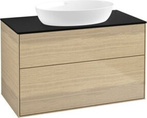 V&B Waschtischunterschrank Finion mit Wandbeleuchtung in Oak Veneer Braun, Breite: 100 cm, Tiefe: 50,1 cm - Bild 1