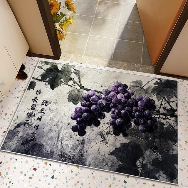 Moderne Haushaltsfußmatte mit Fruchtmotiv in Lila, rutschfest und saugfähig, B/T: 60 x 40 cm - Bild 1