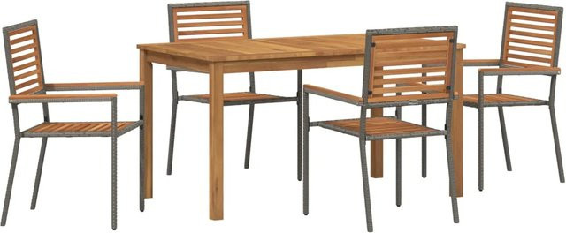 vidaXL Garten Essgruppe 5-teilig aus Poly Rattan und Akazienholz in Grau, Tisch und Stühle für Terrasse und Garten, B/T/H: 80 x 74 x 74 cm - Bild 1