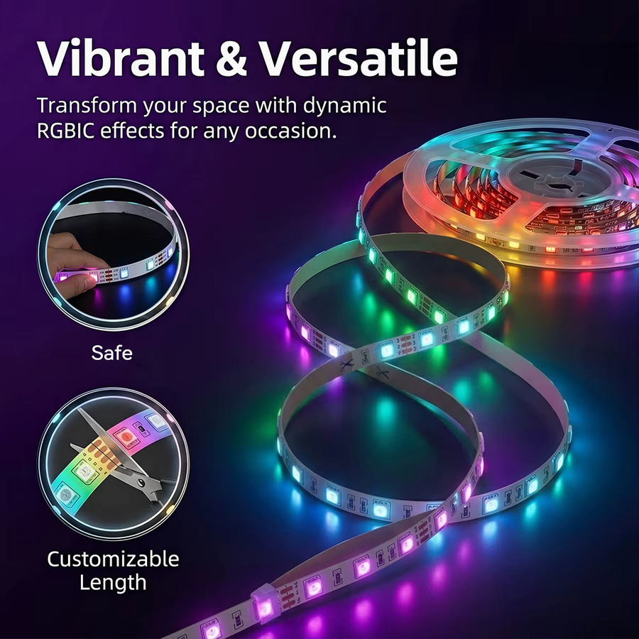 Leclstar Tuya WLAN RGBIC LED Neon-Lichtstreifen in Multicolour, USB-betrieben mit Fernbedienung und Alexa-Unterstützung zur dekorativen Heimbeleuchtung - Bild 4