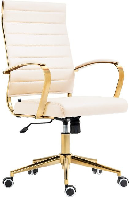 CLP Ergonomischer Bürostuhl Havanna aus Kunstleder mit gepolsterten Armlehnen und Metall-Gestell in Gold-Optik, 360 Grad drehbar und höhenverstellbar - Bild 1