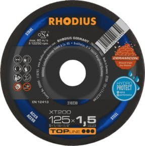 Rhodius TOPline XT200 EXTENDED Extradünne Trennscheibe für Metall, Schwarz, Durchmesser: 125 mm, Dicke: 1,5 mm, Bohrung: 22,23 mm - Bild 1