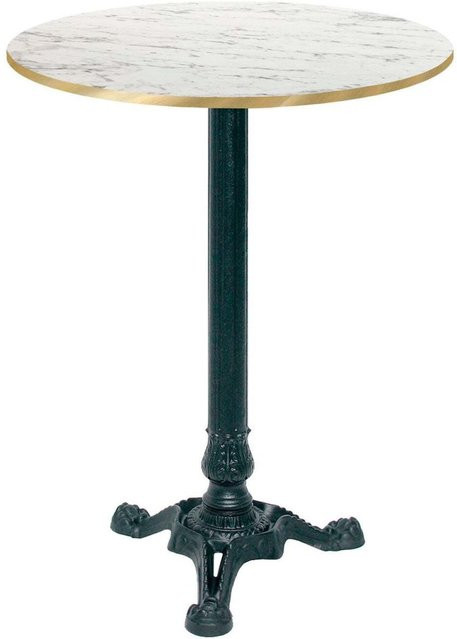 RestooTab Bistrotisch rund in Weiß Marmoriert mit Messingkanten und schwarzem Gestell, H: 113 cm, B: 60 cm, T: 60 cm, Ø: 60 cm - Bild 1