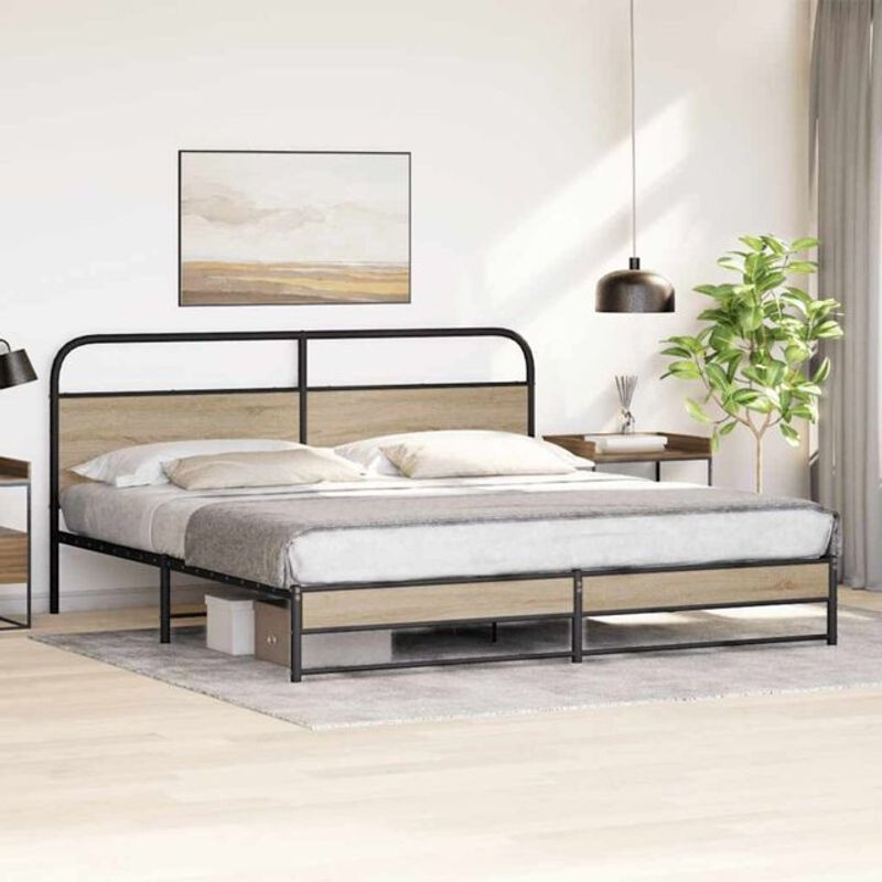 Metallbett vidaxl in Räuchereiche Braun aus Metall und Holzwerkstoff B/T/H: 200 x 200 cm ohne Matratze - Bild 1