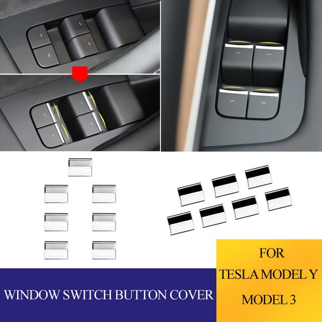 7er Set Fensterheber Schalter Abdeckung für Tesla Modell Y, Modell 3 und Model 3 Highland 2021-2024 in Silber von A Little Change - Bild 1