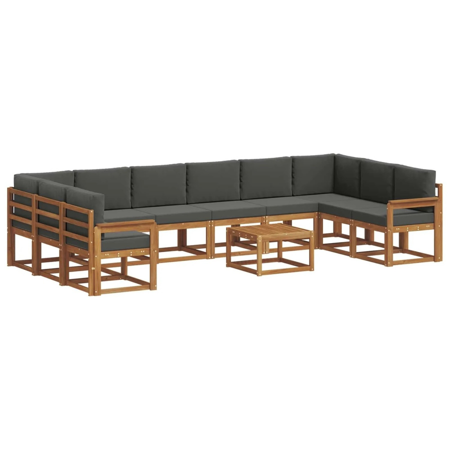 vidaXL Outdoor-Sofagarnitur aus Akazienholz in L-Form mit 11-teiligem Set, Farbe Anthrazit und Natur - Bild 2