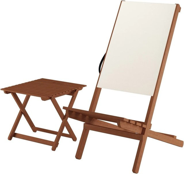 Erst-Holz Wikingerstuhl-Set mit Tisch aus Buchenholz und weißem Stoff - Bild 1