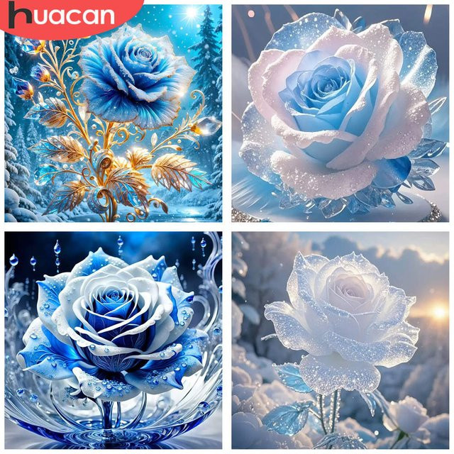 HUACAN 5D Diamant-Stickset Blaue Verzauberte Rose mit Kristall-Strasssteinen als Wandbild - Bild 1