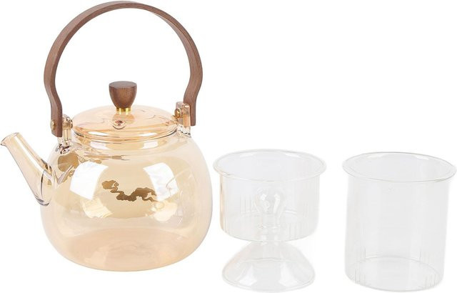 Tooarts Teekanne aus Borosilikatglas mit Holzgriff, transparent, 950 ml - Bild 1