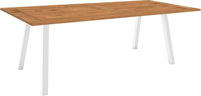 Stern Interno Esstisch aus Aluminium und Teakholz in Weiß, B/T: 220 x 100 cm - Bild 1