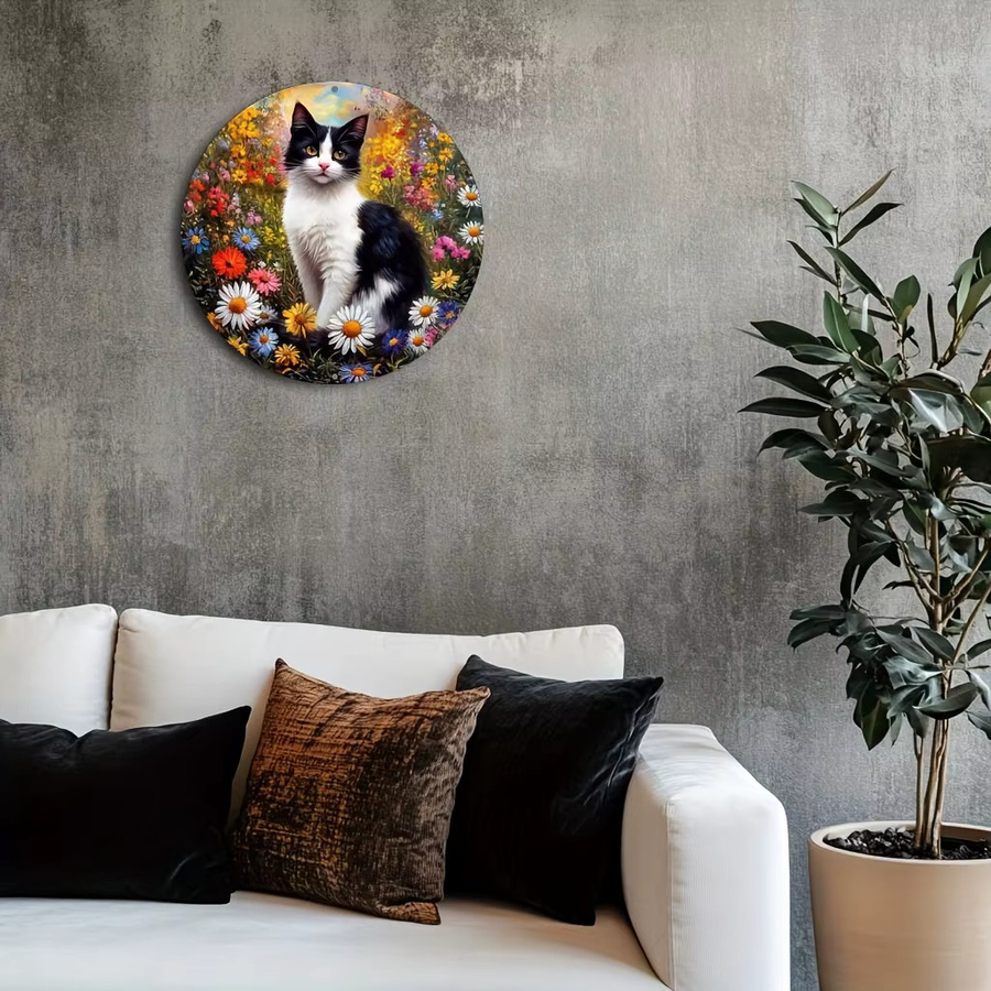 Rundes dekoratives Metallschild von Potdemiel mit Katzen- und Blumenmotiv, Mehrfarbig, Durchmesser: 20 cm - Bild 5