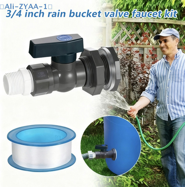 JETTING PVC Wasserfass-Absperrhahn-Set mit Anschluss-Abflussadapter und Innenanschluss für dein Regenfass - Bild 1