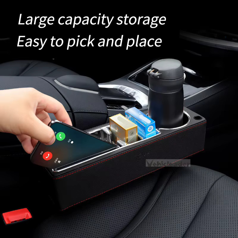 Auto Organizer aus PU-Leder mit Dual USB Ladegerät und Halterung für Flaschen und Tassen als Sitzspalt-Aufbewahrungsbox - Bild 3