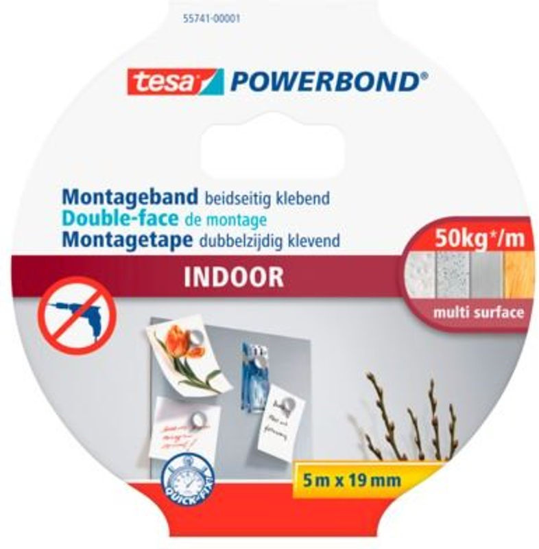 tesa Powerbond Indoor Montageband Orange und Weiß, Breite: 19 mm, Länge: 5 m - Bild 2