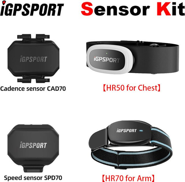 IGPSPORT Smart Sensor Kit mit Cadence CAD70, Speed SPD70 und Herzfrequenzmessern HR50 Brustgurt sowie HR70 Armband in Schwarz für Fahrradcomputer, Radfahren und Laufen - Bild 1